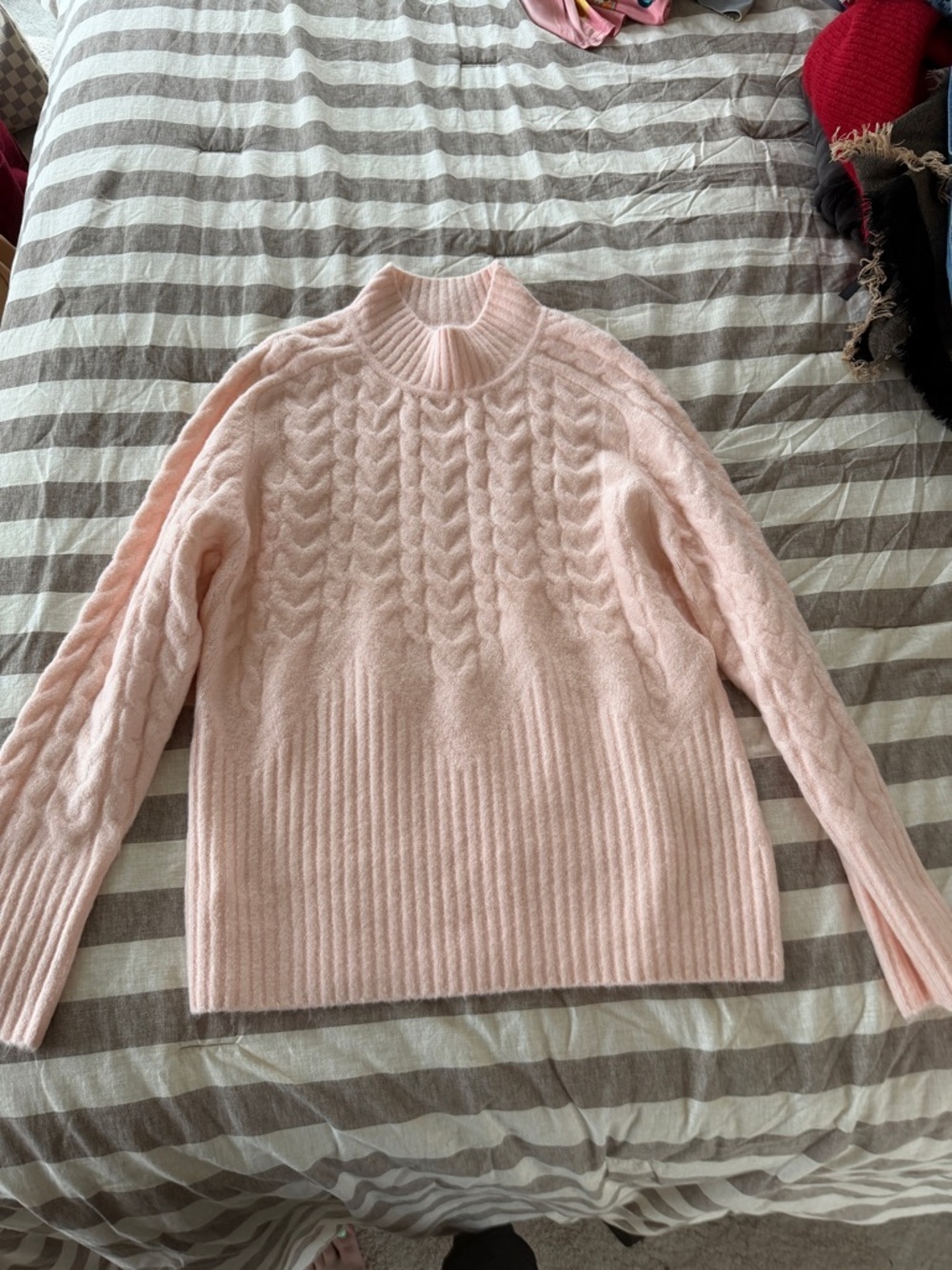 Calvin Klein Pale Pink Cable Knit Turtleneck Sweater